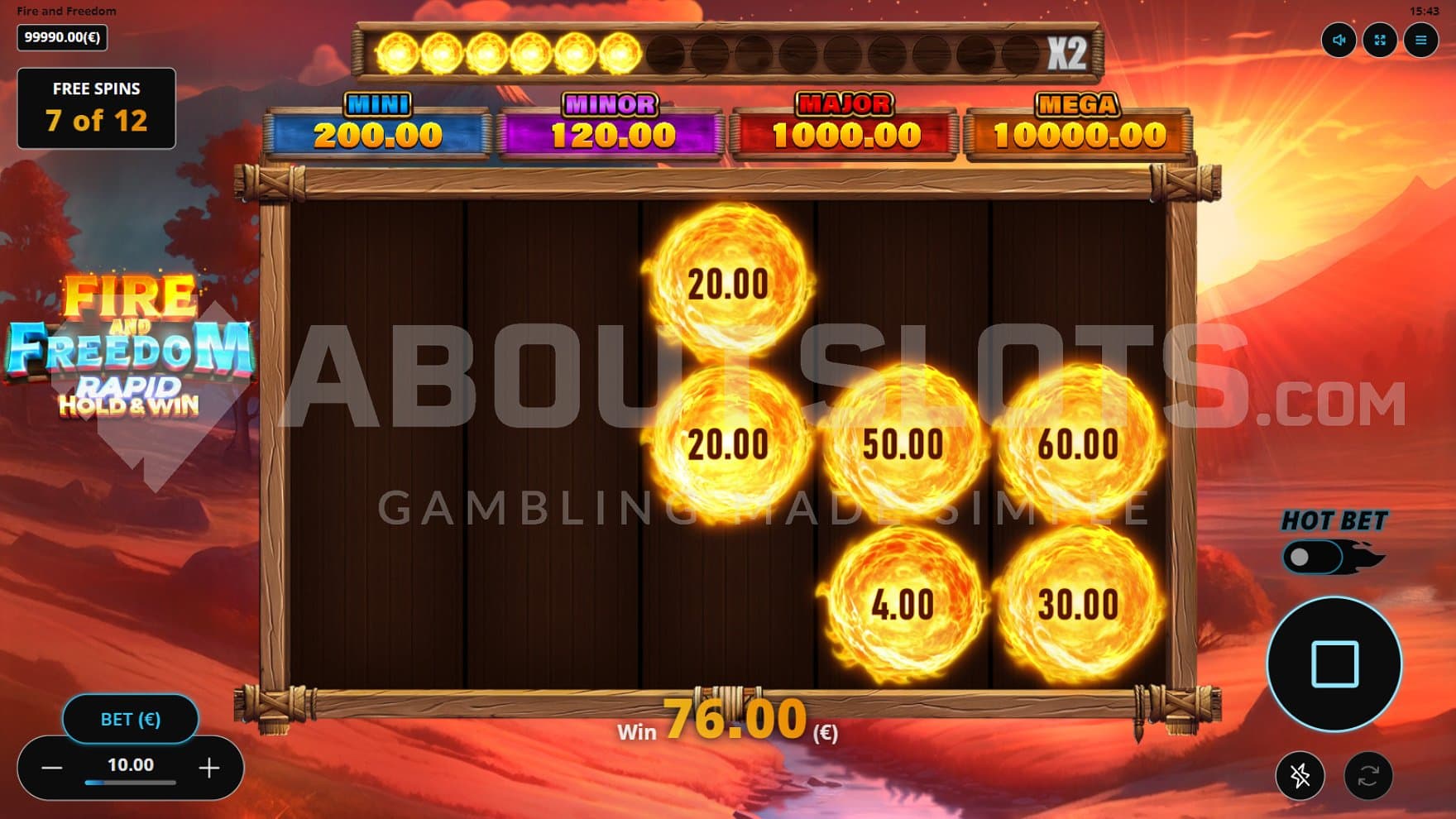 The Rapid Hold & Win Bonus triggered within the Free Spins.