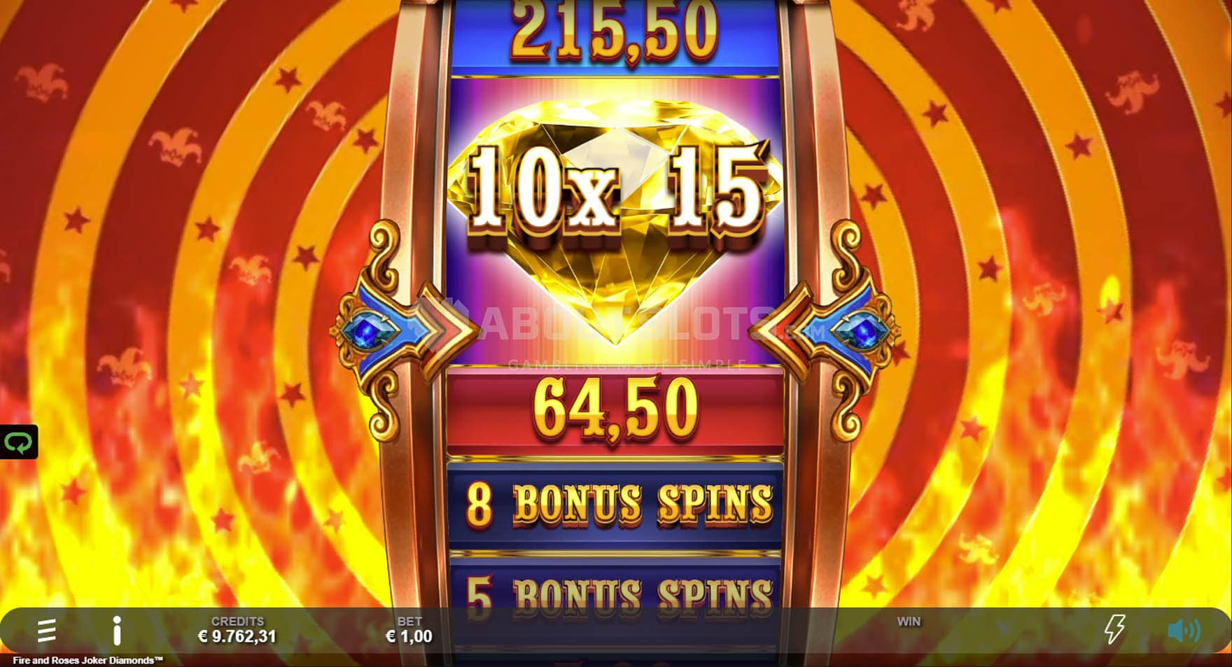Screenshot of the All-in Wheel feature in progress with a single reel selecting a prize.