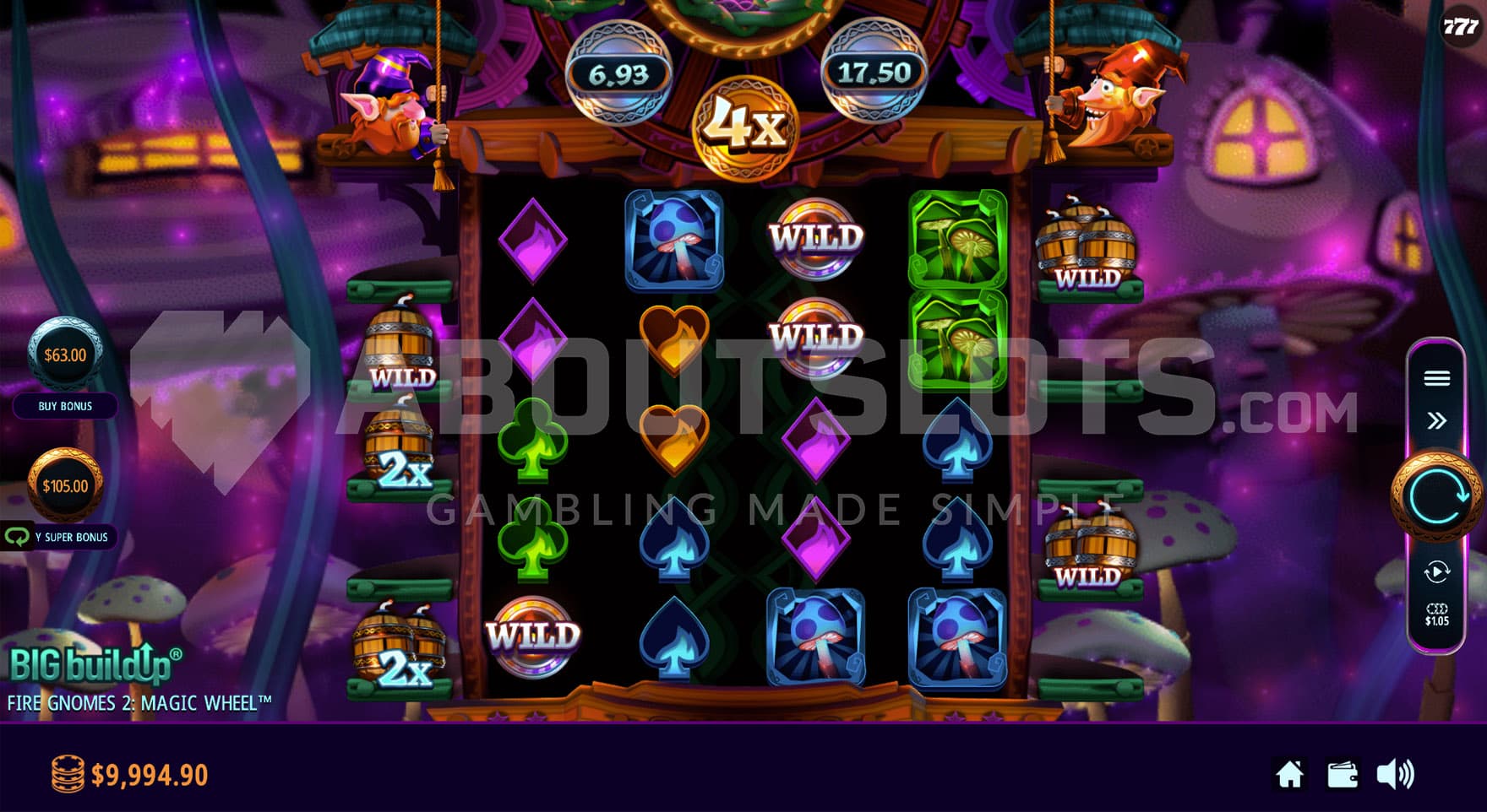 Base Game view of a 4x5 grid on a backdrop of an enchanted land filled with giant mushrooms.