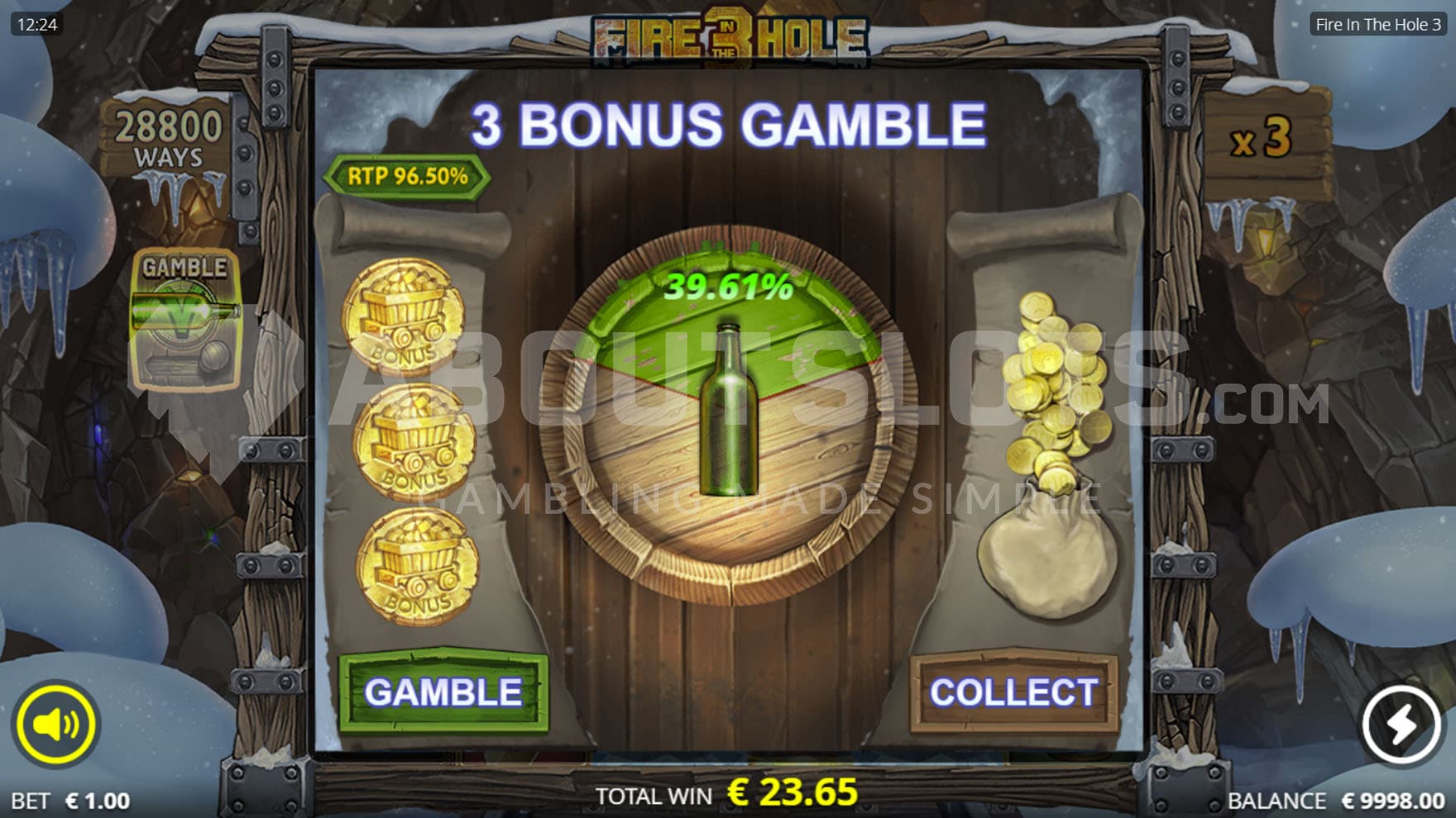 Gamble feature allowing players to trade wins of over 5x bet for a chance to trigger a bonus round.