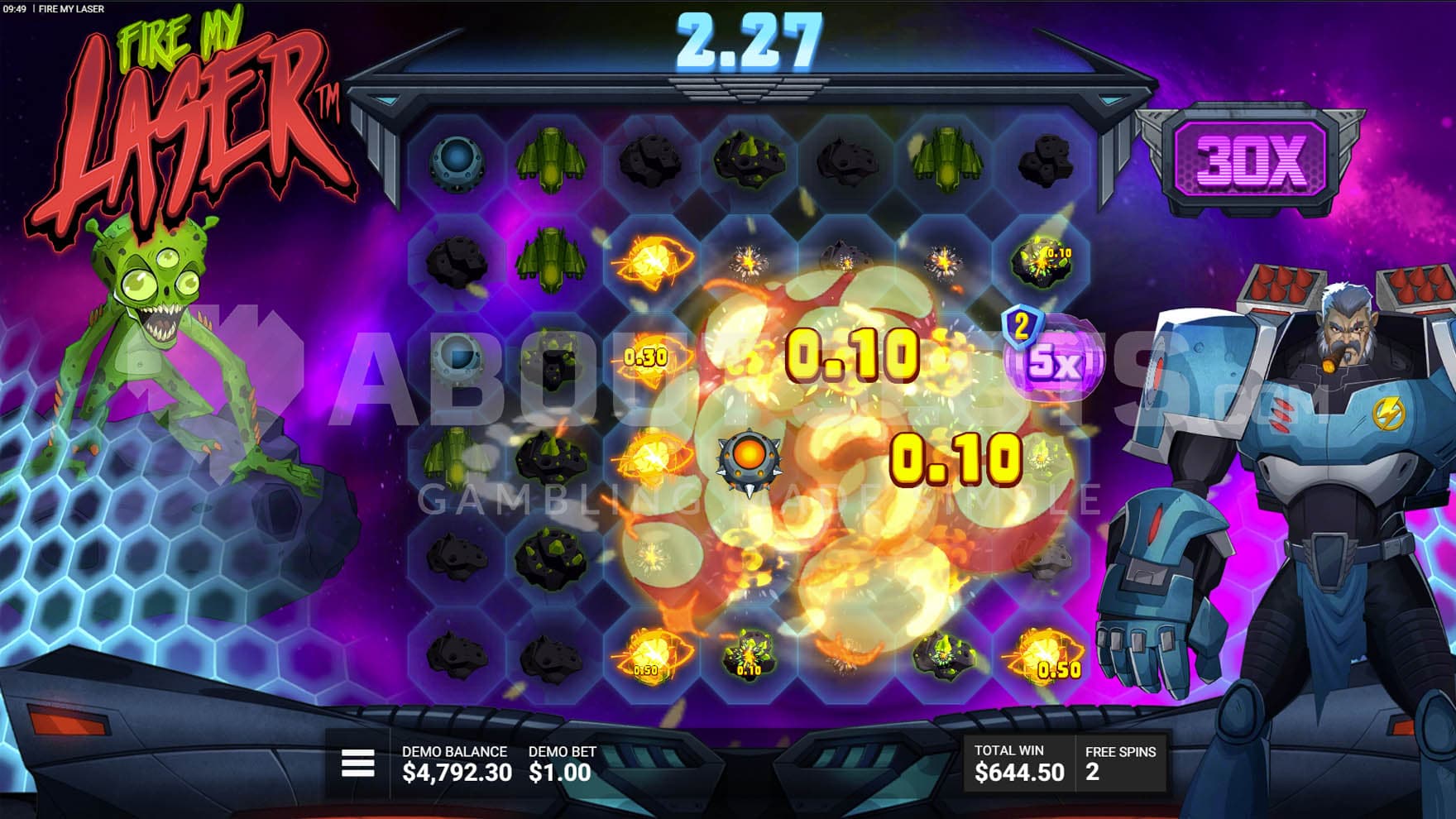 Extermination Bonus in progress with a win caused by a Super Bomb happening.