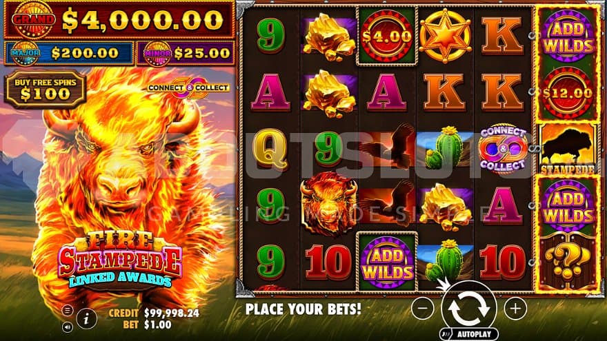 A casino slot with a bison next to it.