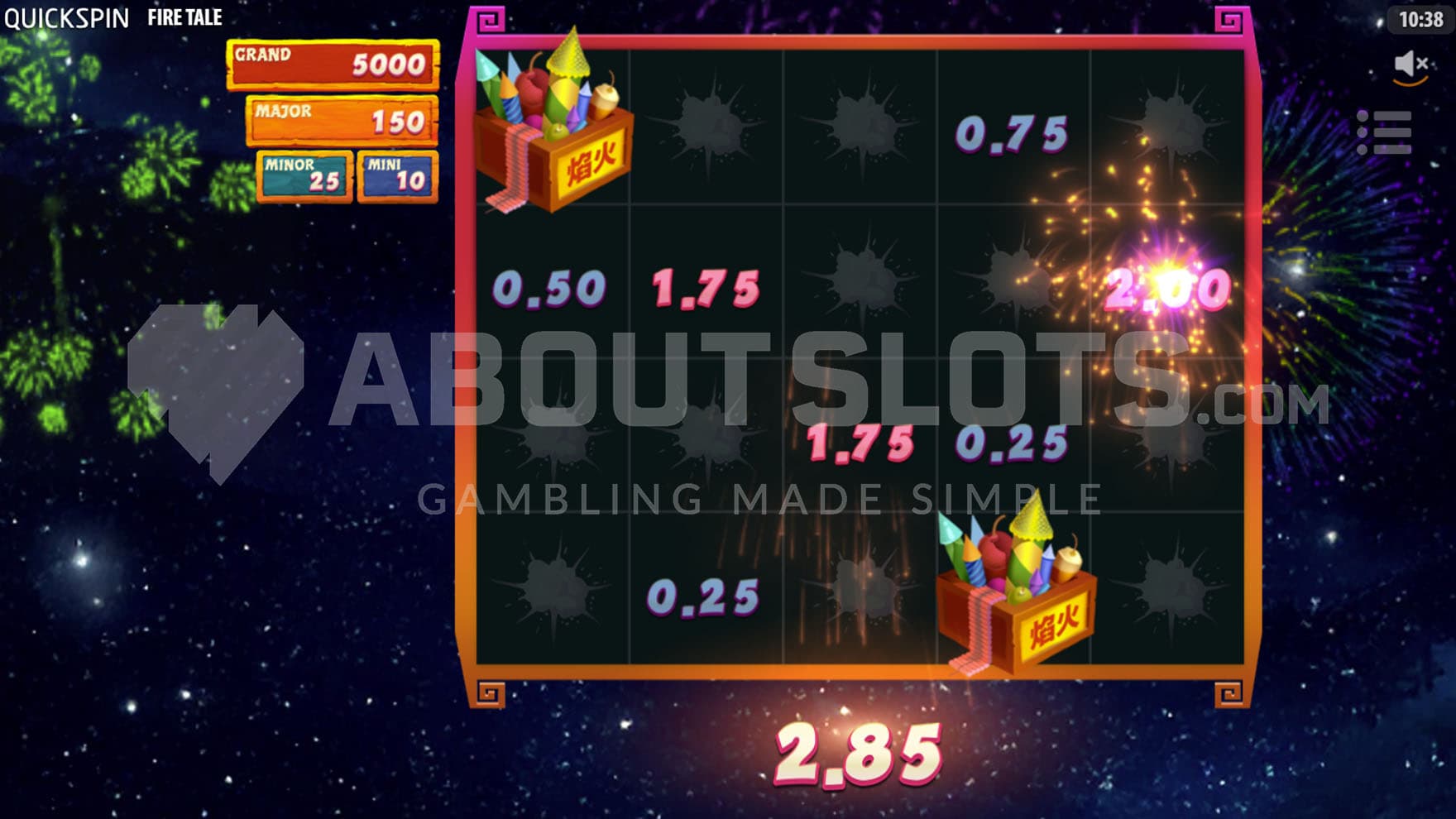 Fusion Spins bonus in progress, showing prizes of different levels being revealed on the grid.