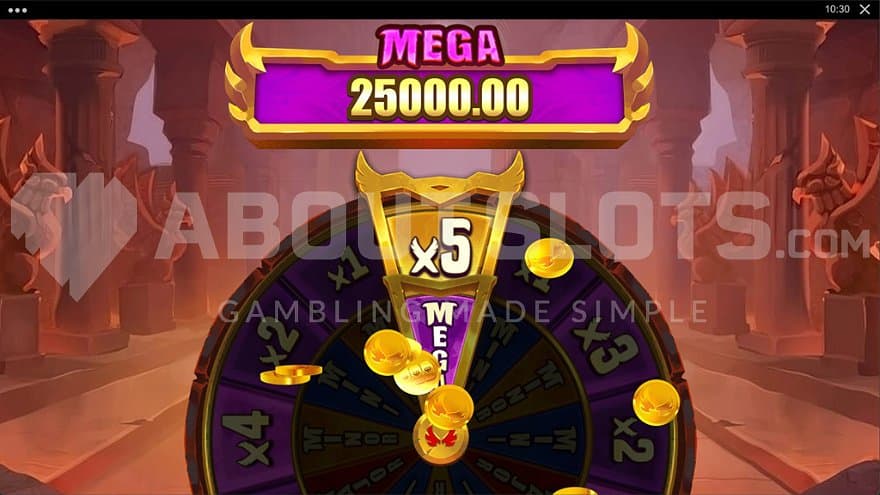 The Mega prize of 5,000X the bet is awarded on the wheel.