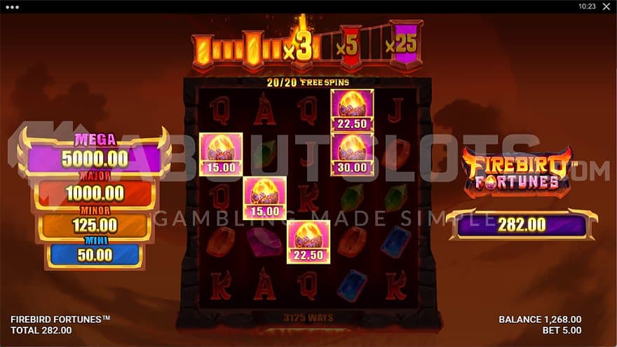 5 cash symbols on the reels in the Free Spins.
