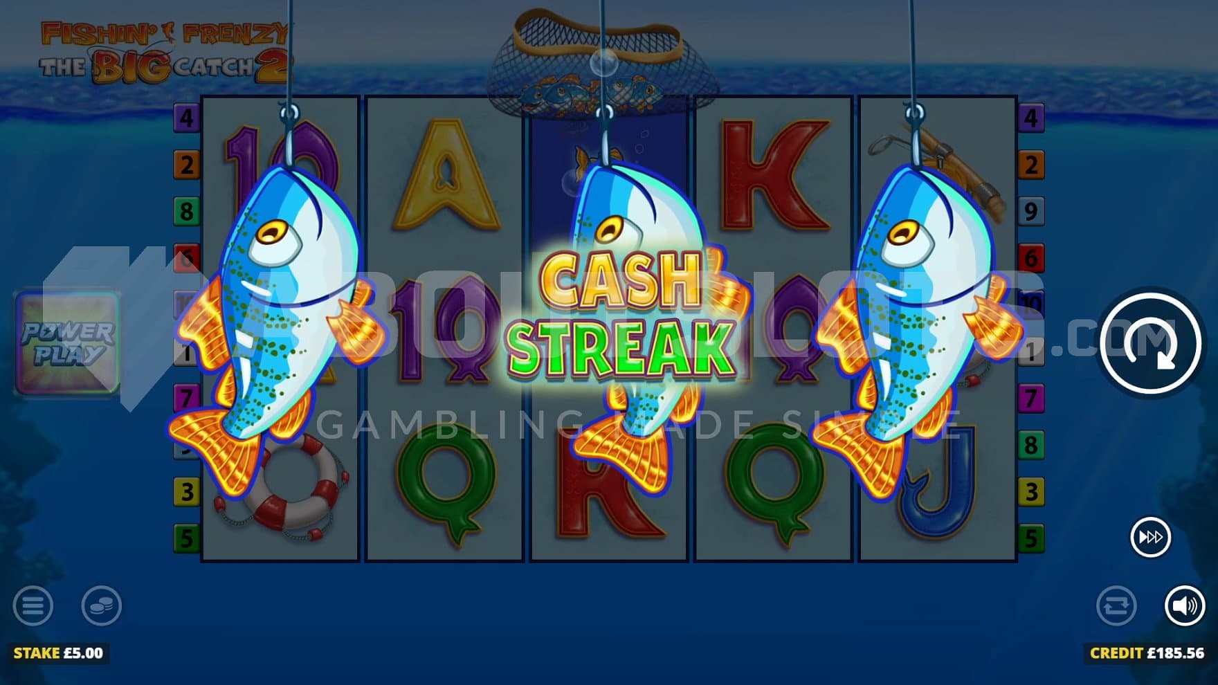 Three fish on hooks.