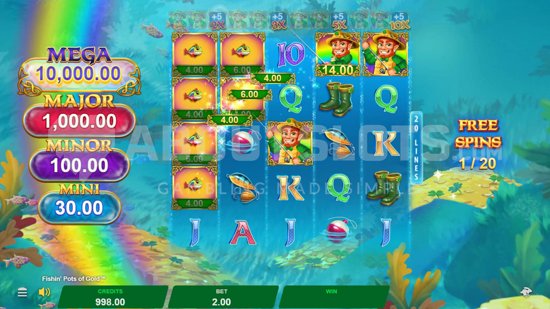 Free Spins round in progress with 3 Collect Symbols and 6 Fish cash symbols on the reels.