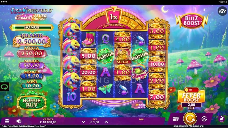A casino slot with a fishing leprechaun.