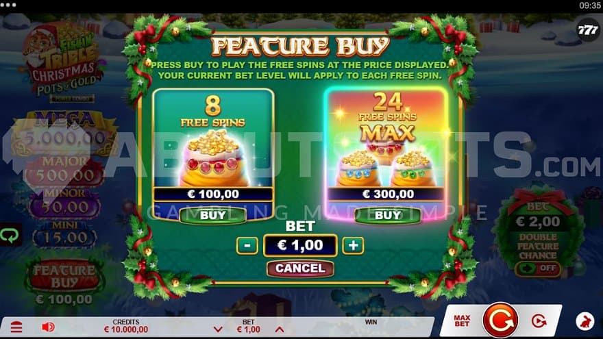A screen where you can purchase the Free Spins.