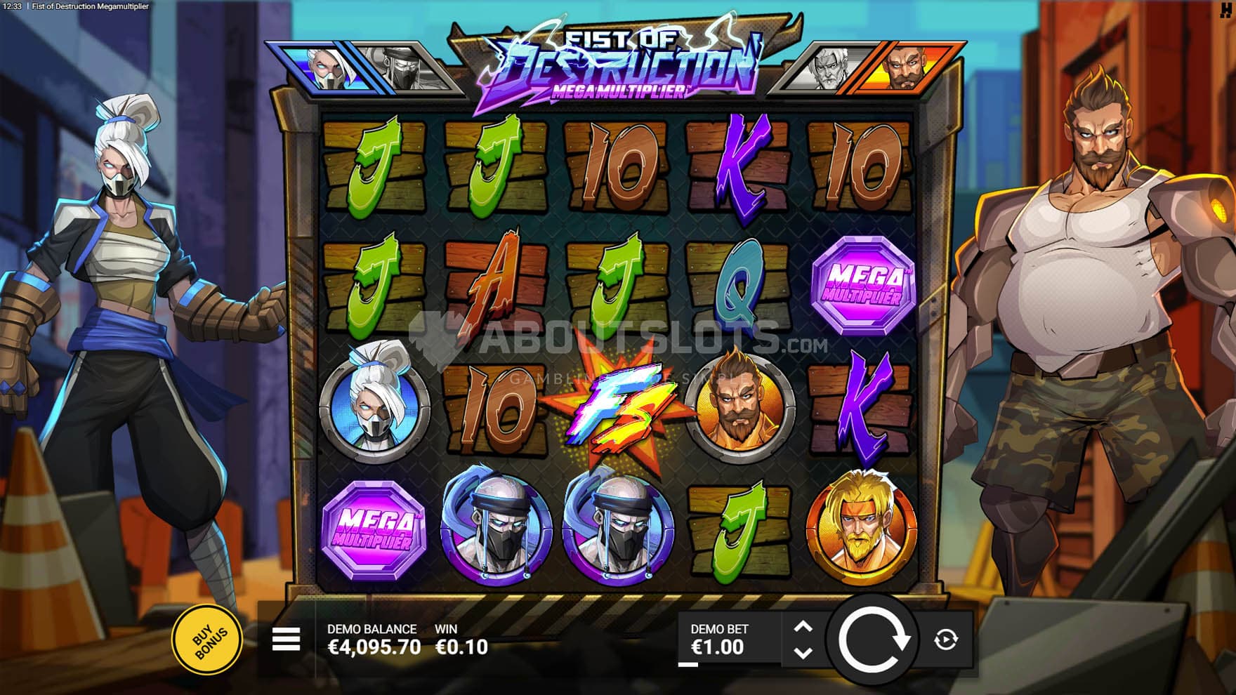 Screenshot showing two Megamultiplier symbols landed on reel 1 and 5.