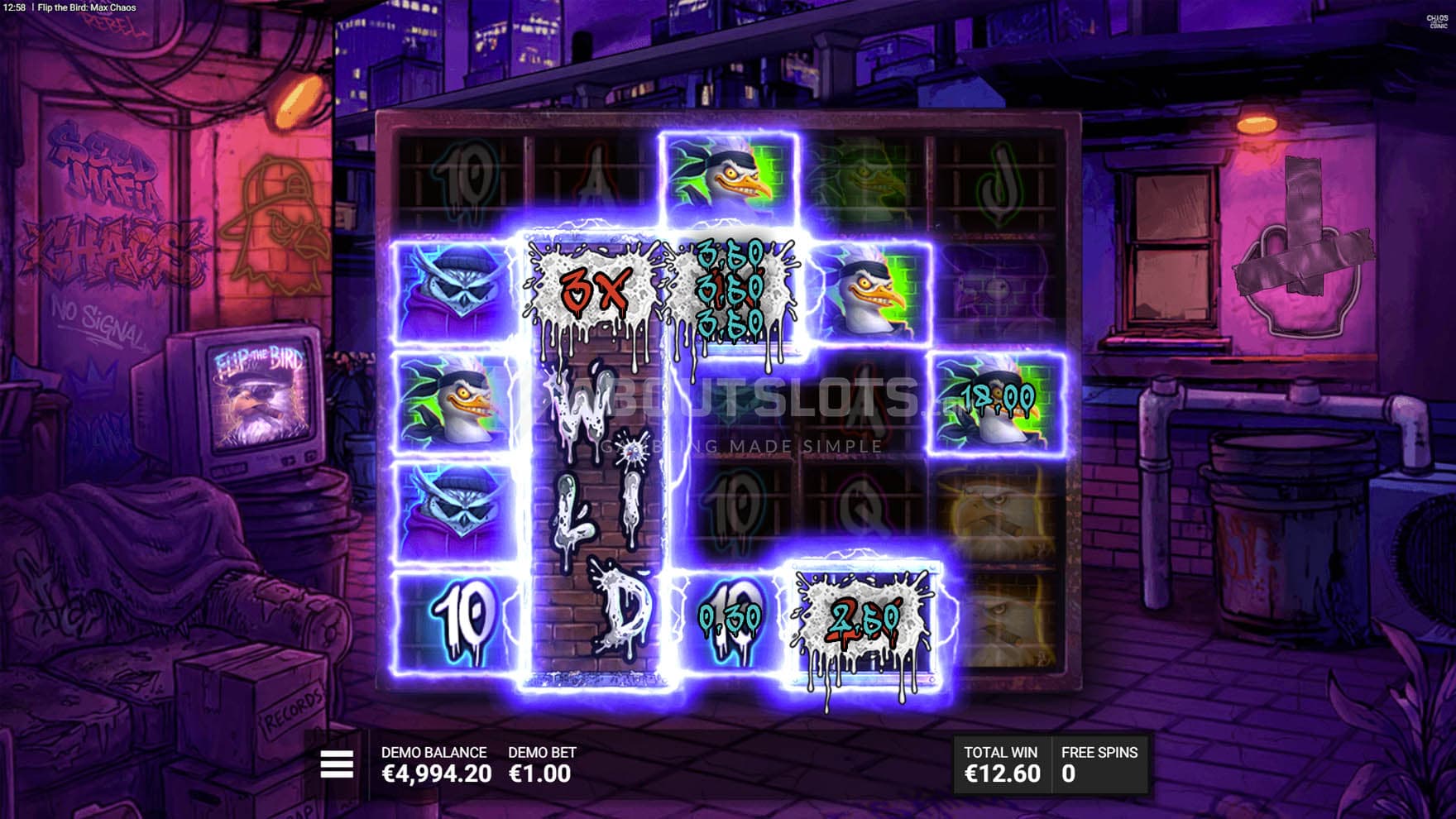 Screenshot of the Catch Spins bonus in progress, showing a win with multiple Wilds.
