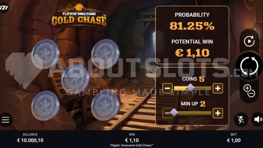 A coin flip game with five coins in a mine.