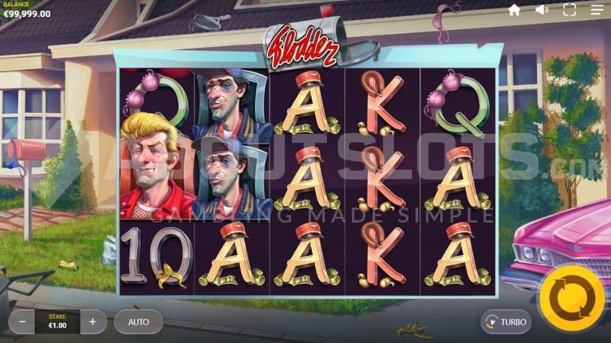 A casino slot with five reels and three rows.