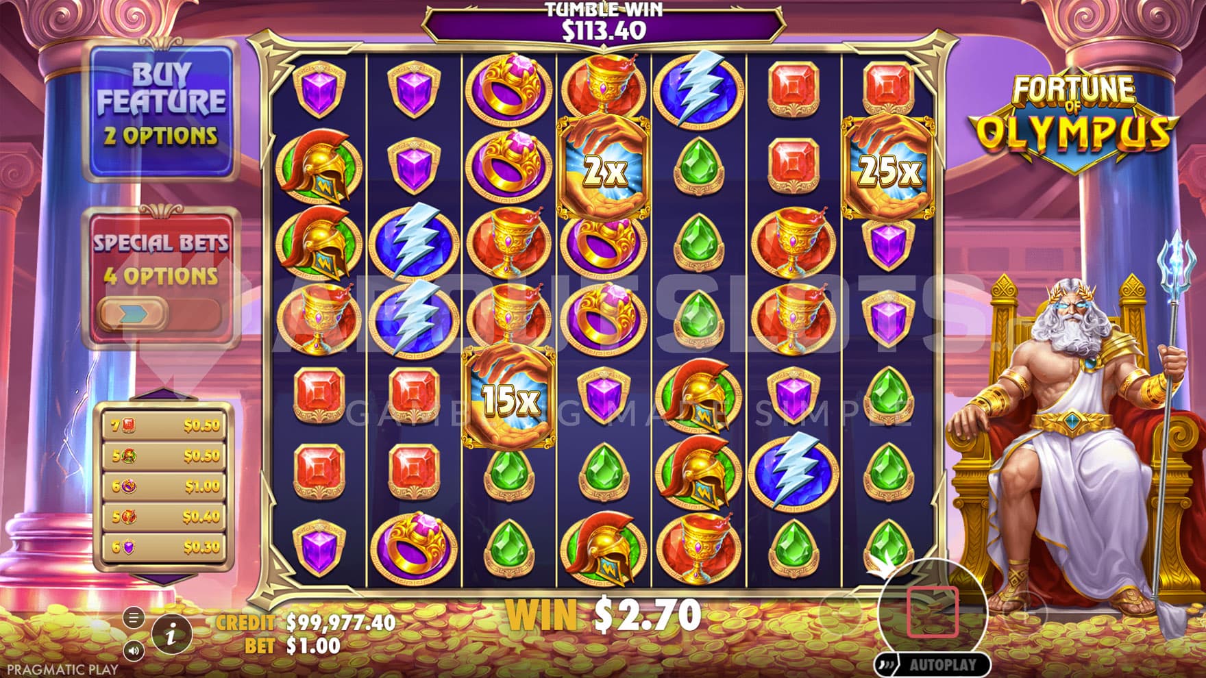 3 Multiplier symbols scored in the base game, multiplying the total win by their combined value of x42.