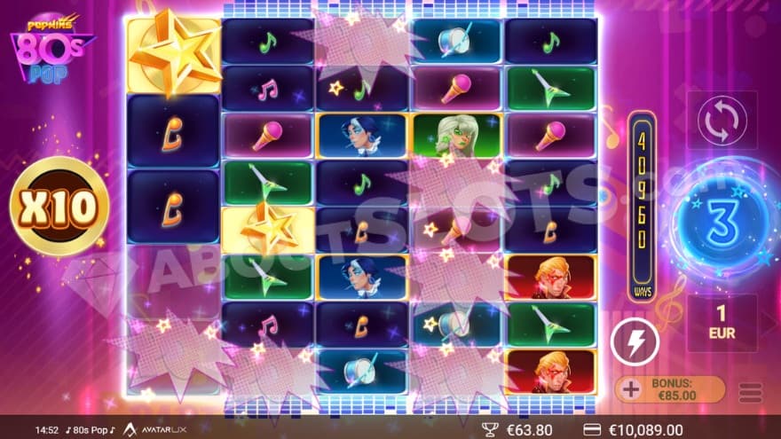 Free Spins feature with a golden 10X win multiplier on the left.