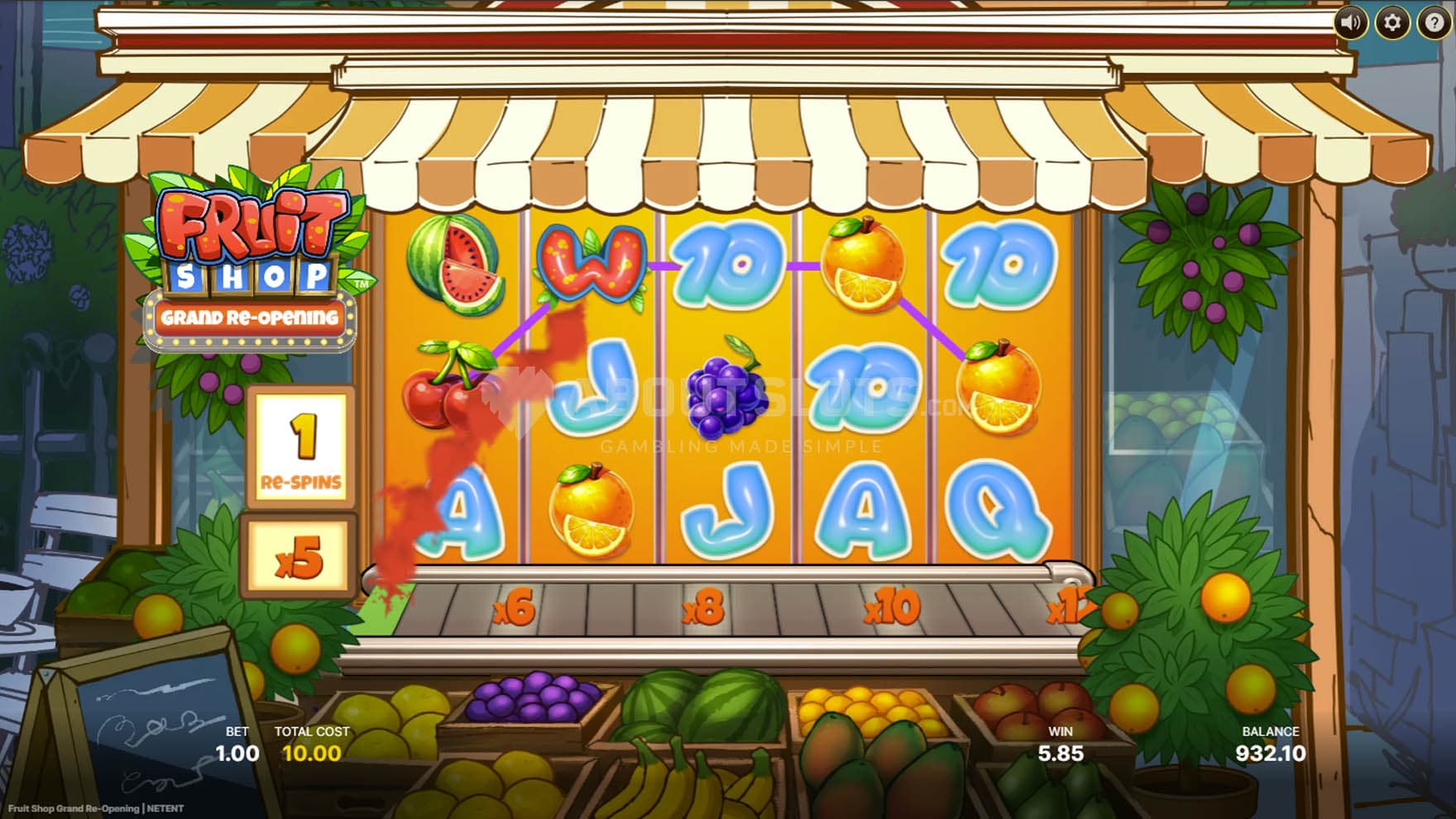 Screenshot of the Re-Spins feature triggered in the base game.