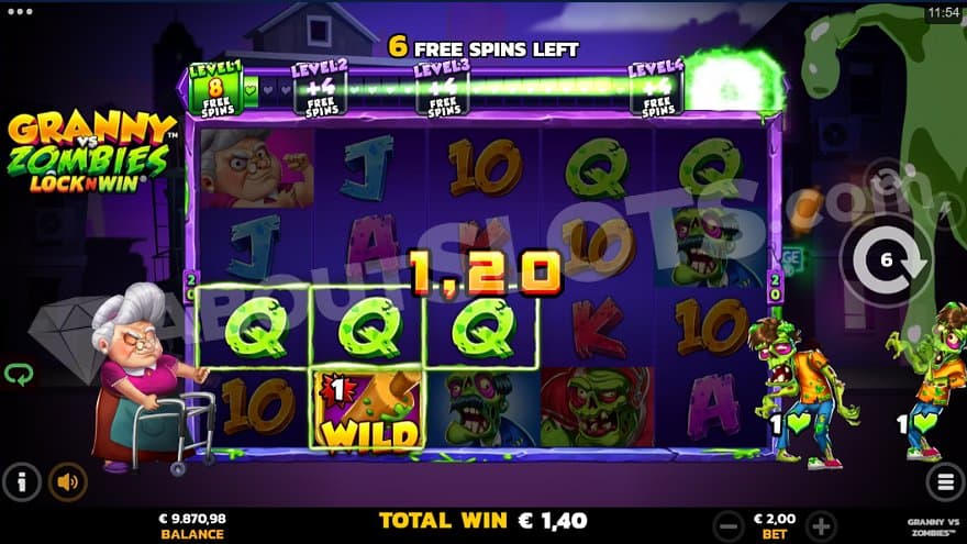 A win containing three Qs and a Wild rolling pin.