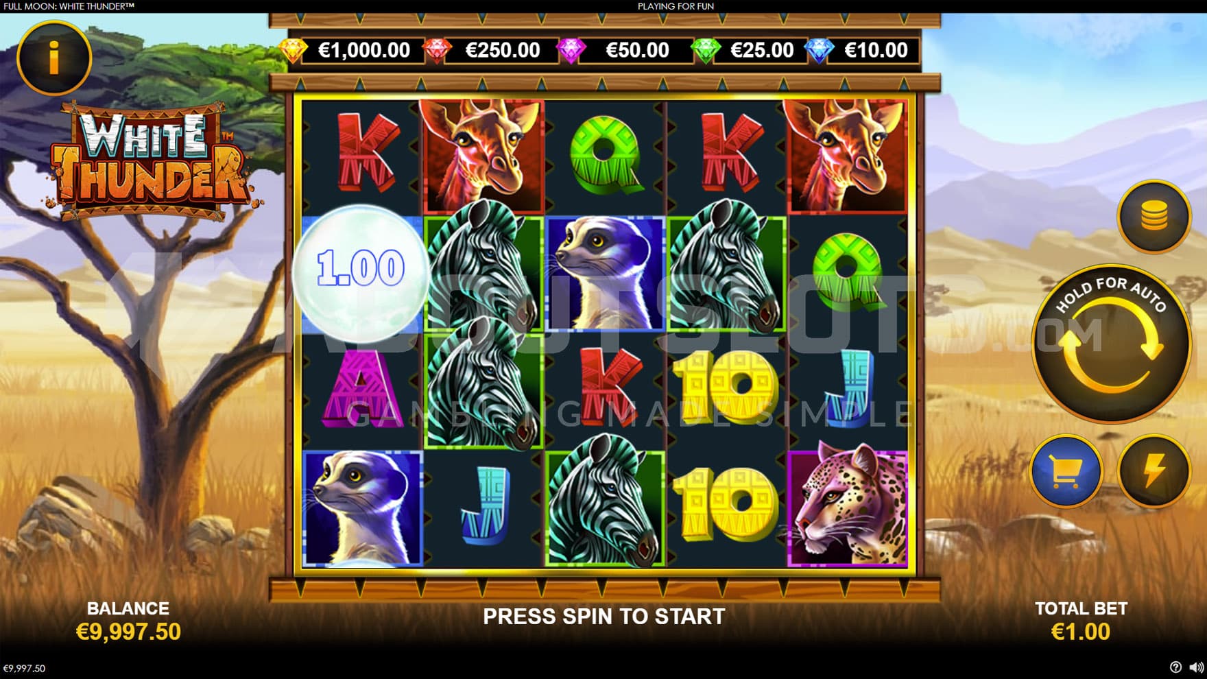 Base Game view of a 5x4 grid on a backdrop of African steppes