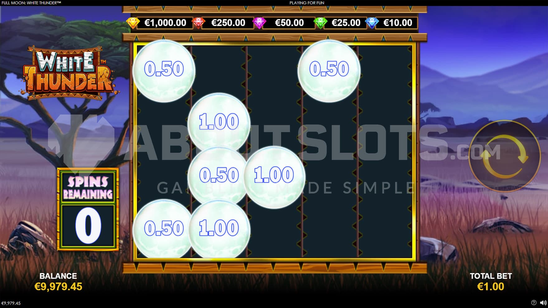 Moon Collect Bonus in progress, showing several cash prizes locked on the grid.