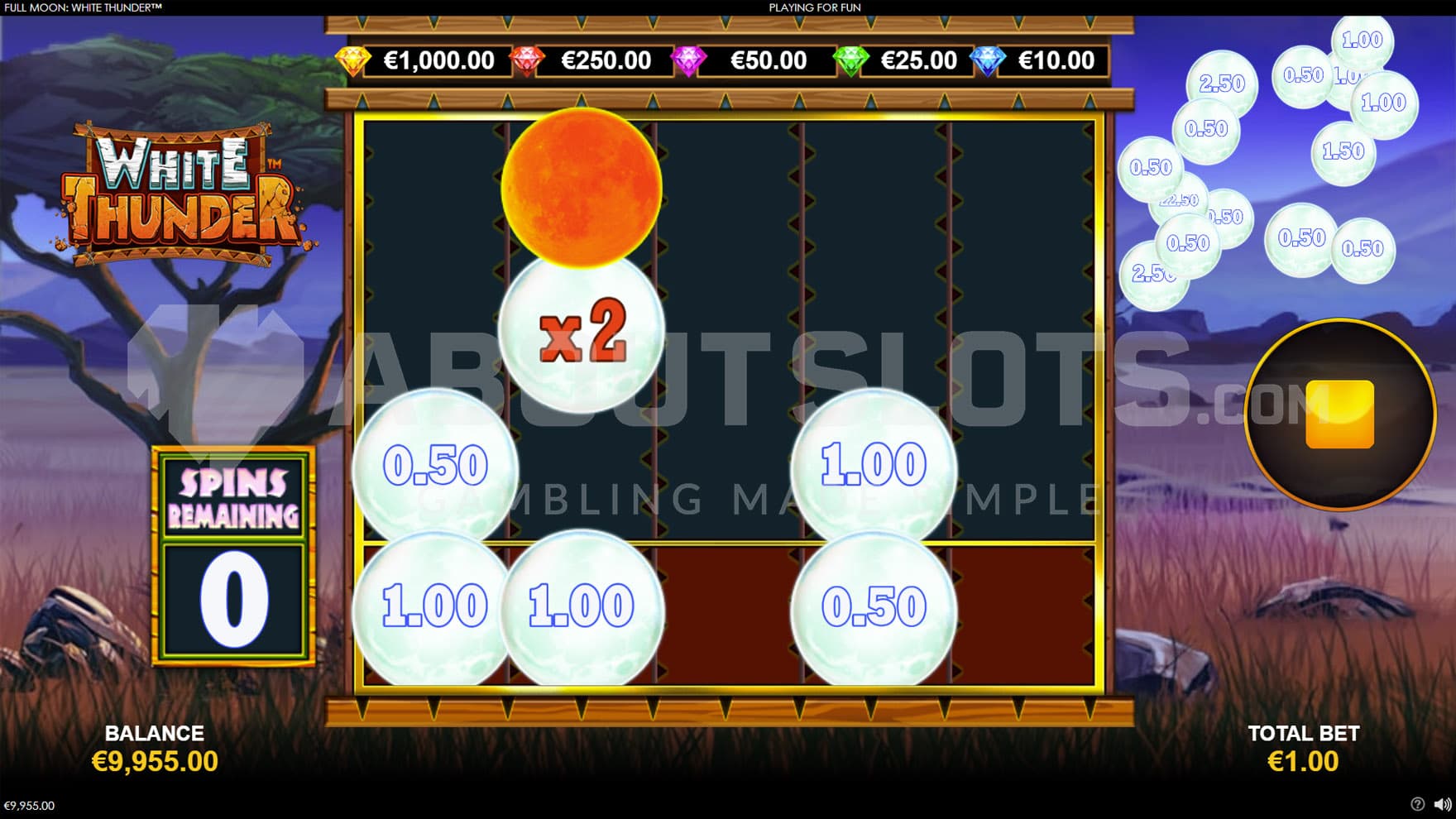 Moon Push Feature in progress, showing multiple prizes collected next to the grid.