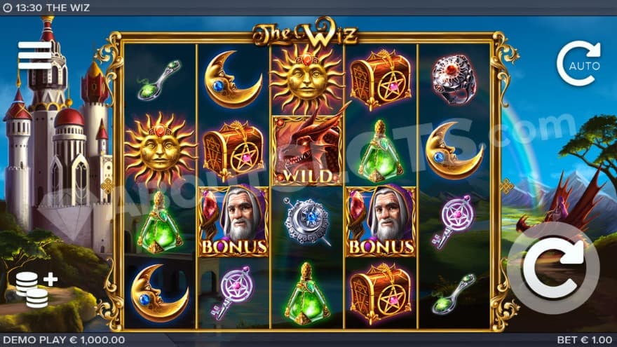 Base game with a dragon to the right of the reels.