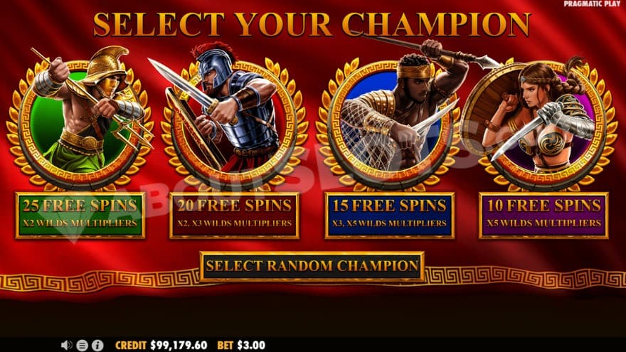 Option to choose between four different Gladiators.