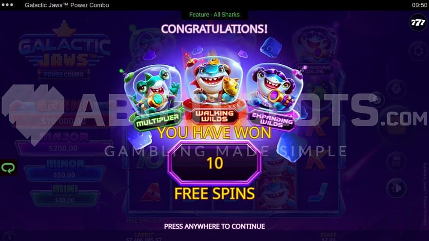 A welcome screen to the free spins.