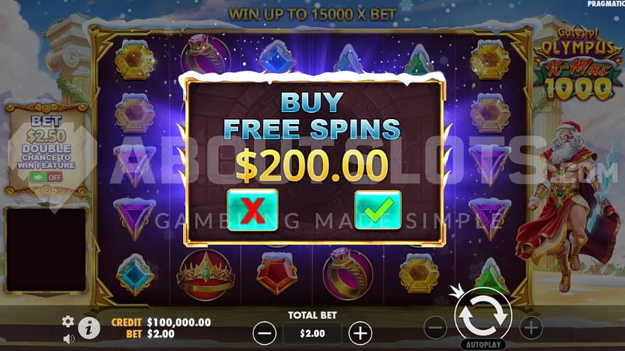 A screen offering the Free Spins for 100X the bet.