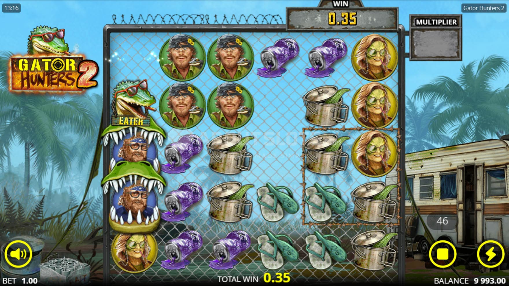 Screenshot of the Eater symbol triggered in the base game, removing random symbols from the grid.
