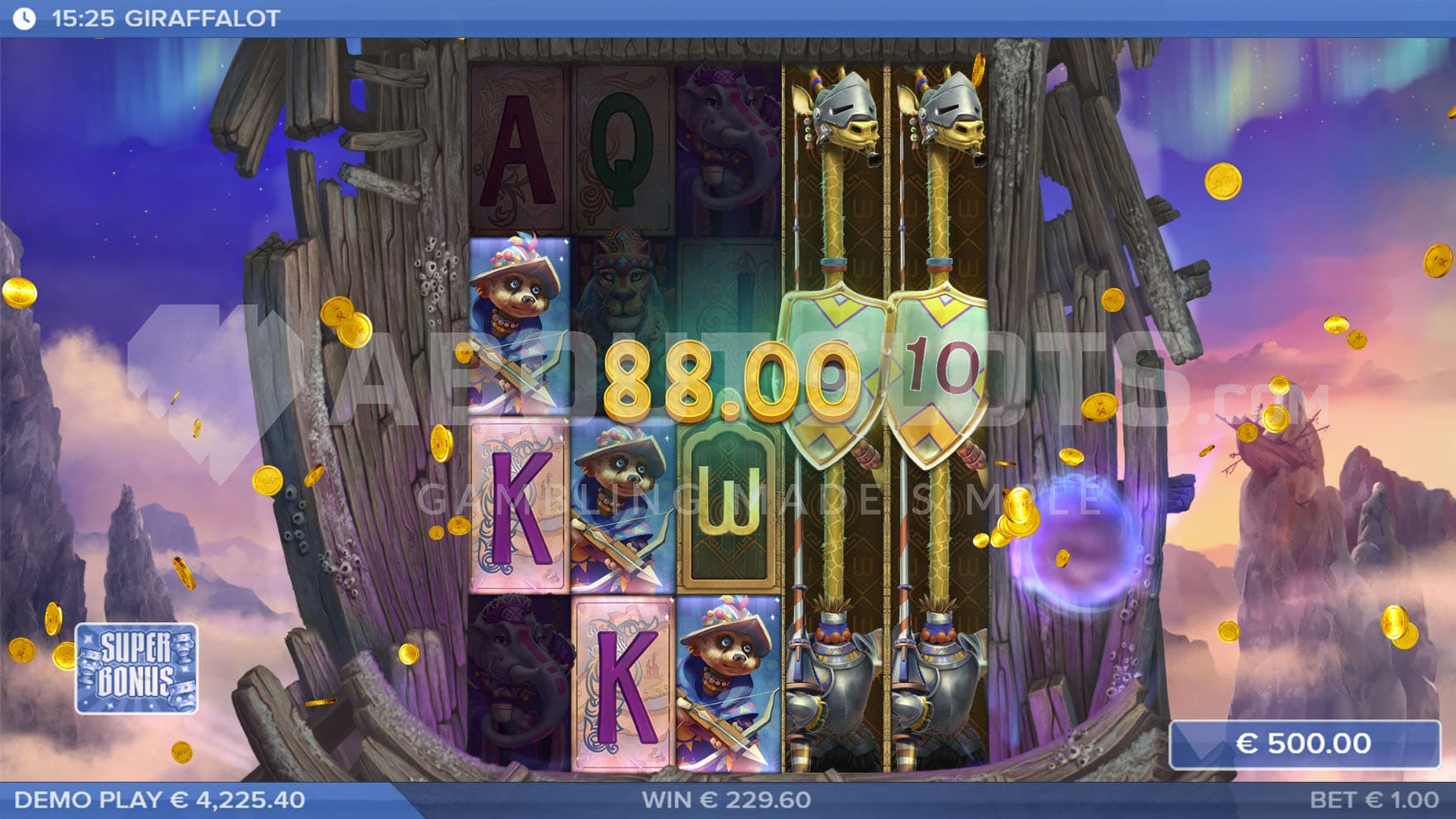 Super Free Spins bonus in progress, showing 2 Expanding Wilds on reels 4 and 5, and a Spreading Wild on reel 3.