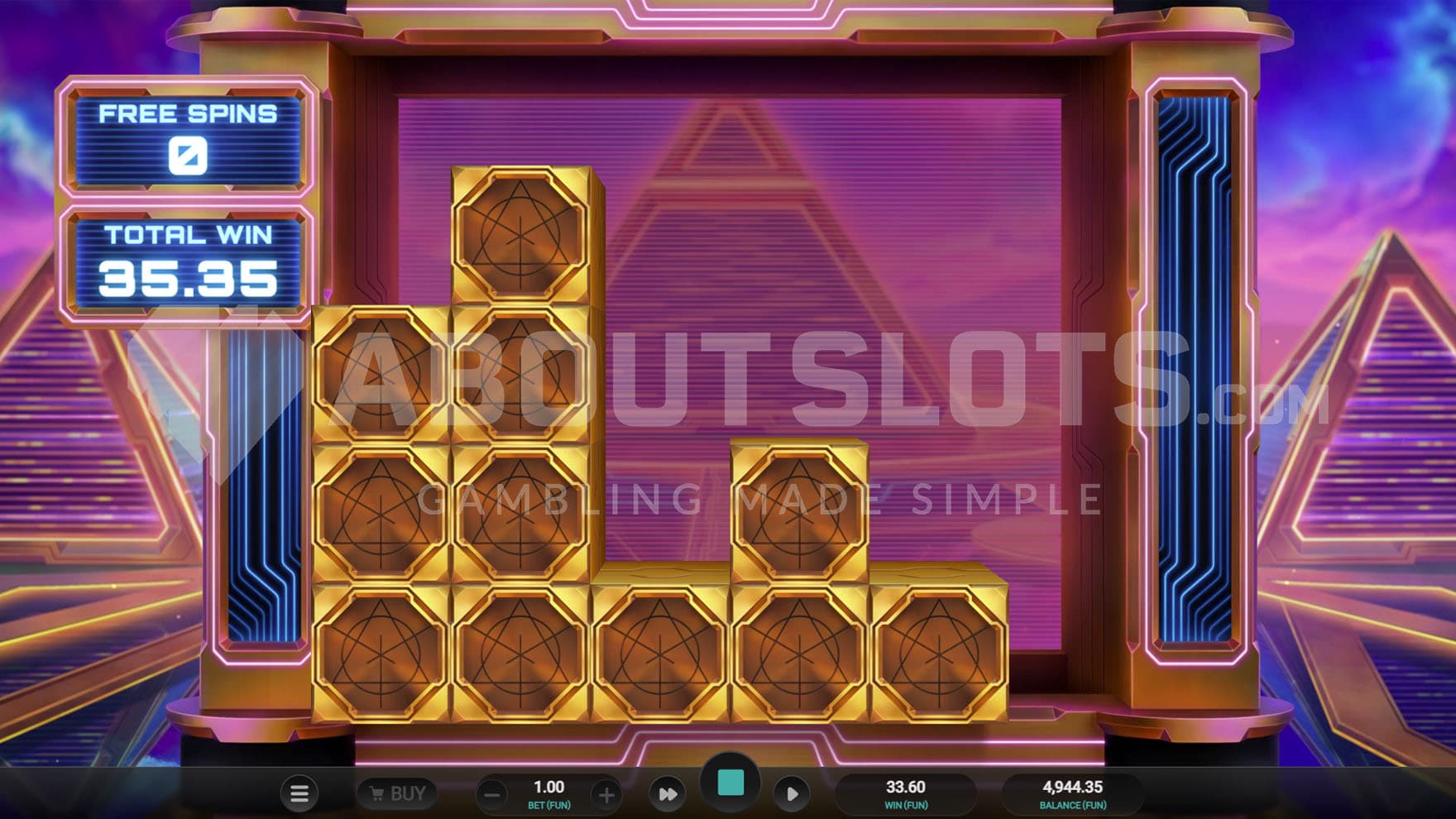 Free Spins with Sticky Glyphs in progress showing a mid-spin situation with multiple Sticky Glyphs visible.