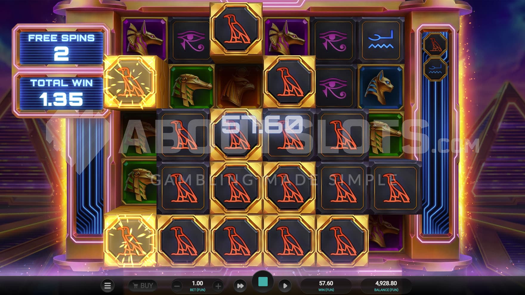 Free Spins with Sticky Symbols in progress with 2 Sticky Symbols accumulated and a big win hit on the grid.