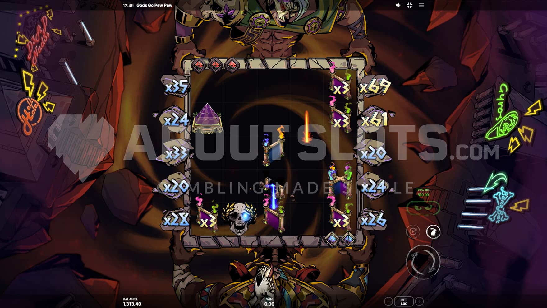 Super Lazer Tag bonus in progress, showing all side multipliers increased to double digit values.