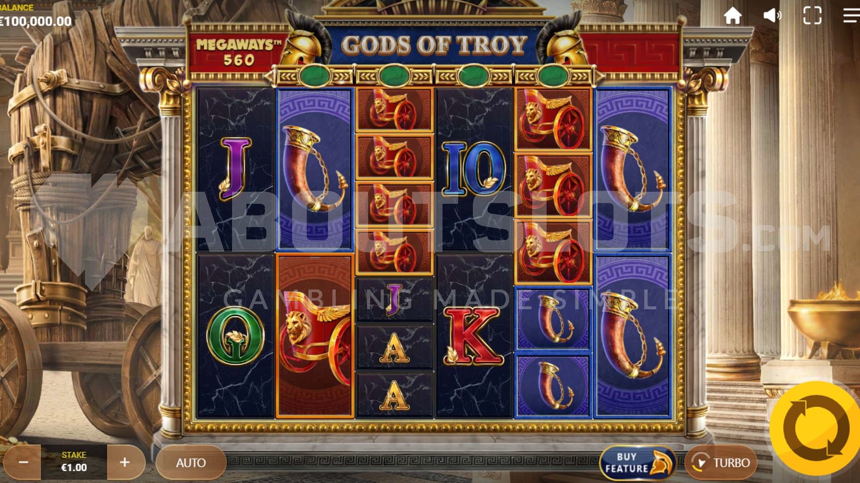 A casino slot in front of a Trojan horse.