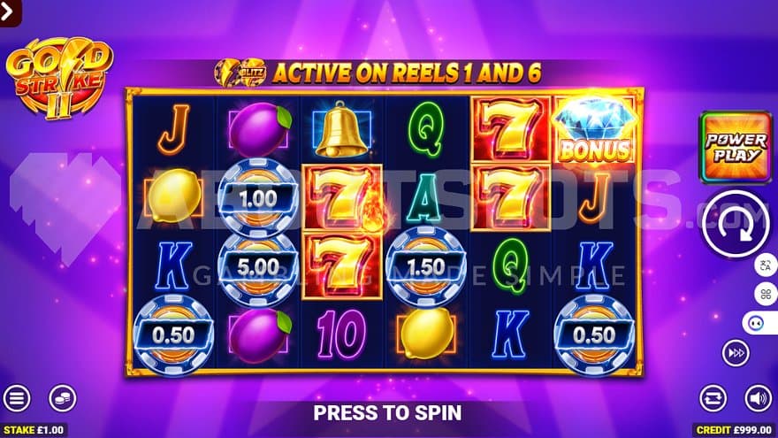 A casino slot on a purple background.