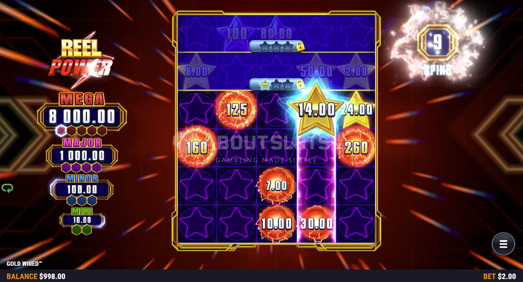 Screenshot of the Bonus Game in progress, showing multiple hi-value cash symbols on the grid.