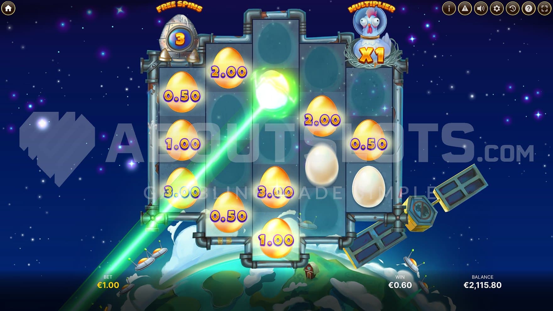 Nine golden eggs on the reels in the Bonus Game.