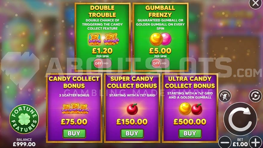 A screen offering features for various prices.