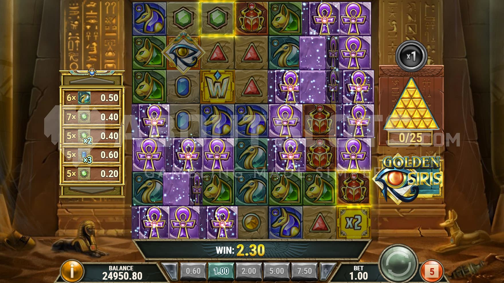 Pyramid activated during the base game, which converts multiple symbols on the grid into the same type.