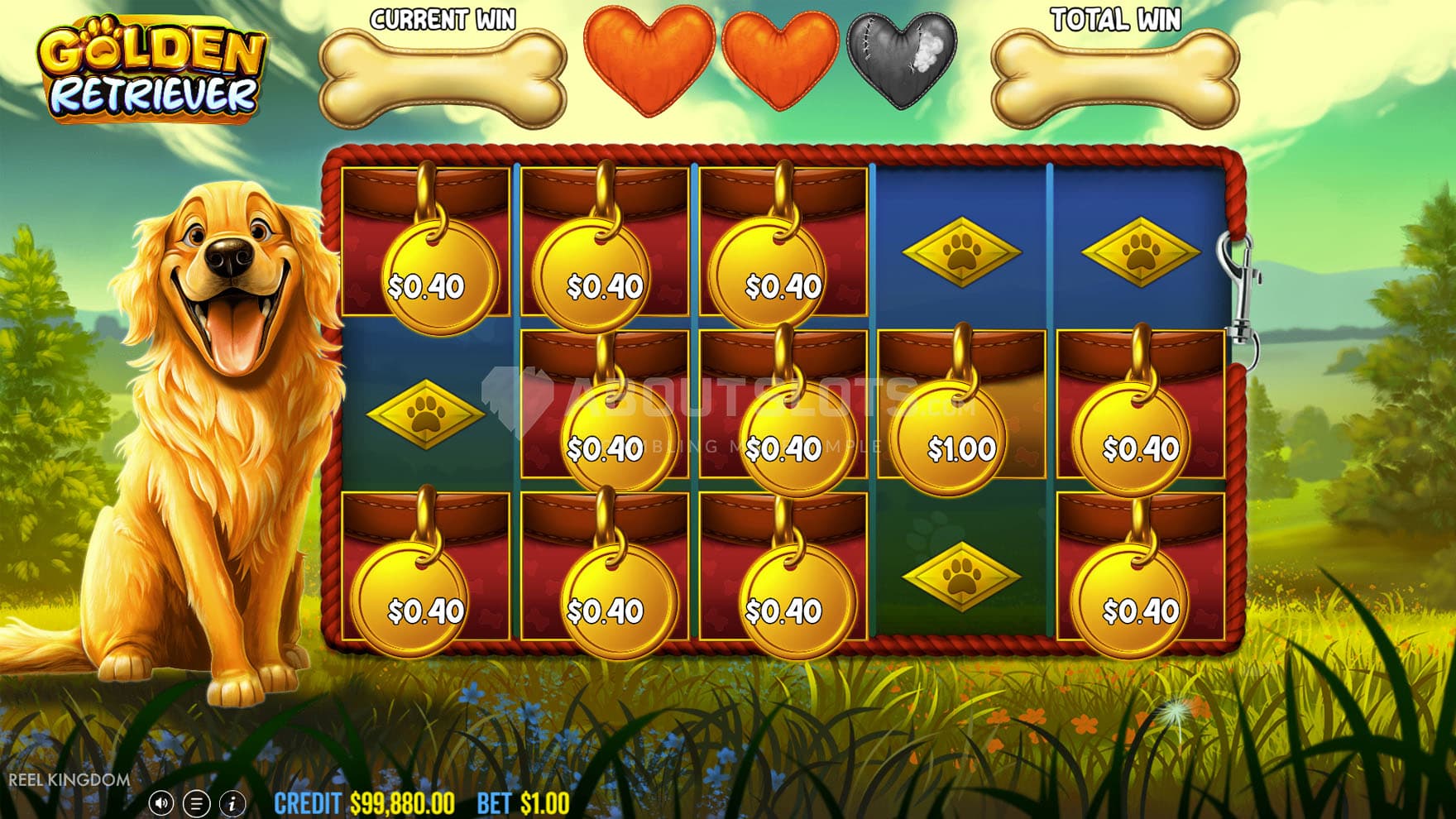 Screenshot of the Hold & Spin bonus in progress, with multiple cash symbols locked on the reels.