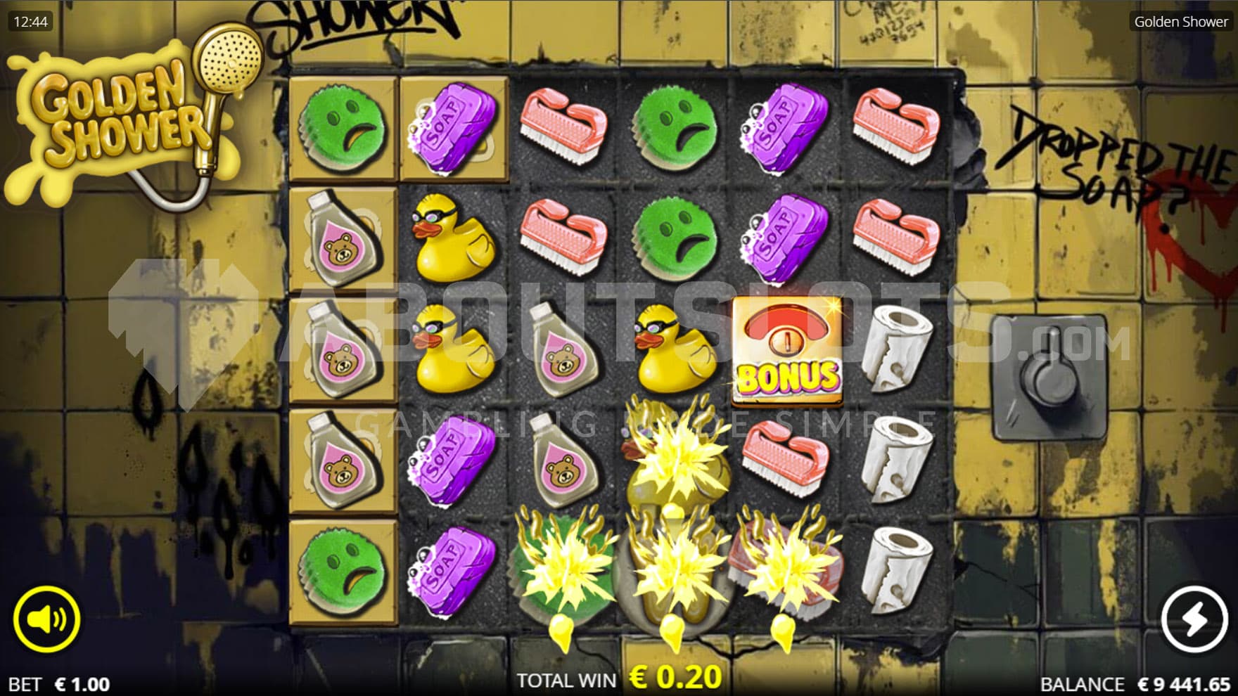 Wild Burst feature triggered in the base game, where a non-winning Wild destroys adjacent symbols.