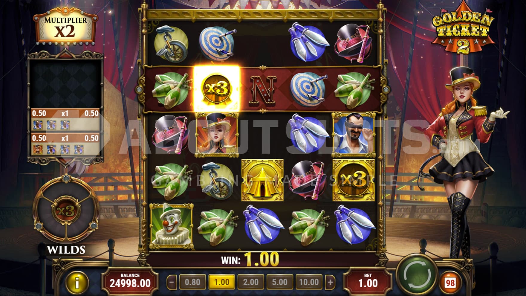 Multiplier Wild triggered in the base game, placing two x3 Multiplier Wilds on the grid.