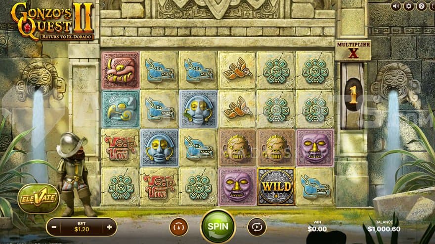 A casino slot in front of a temple.