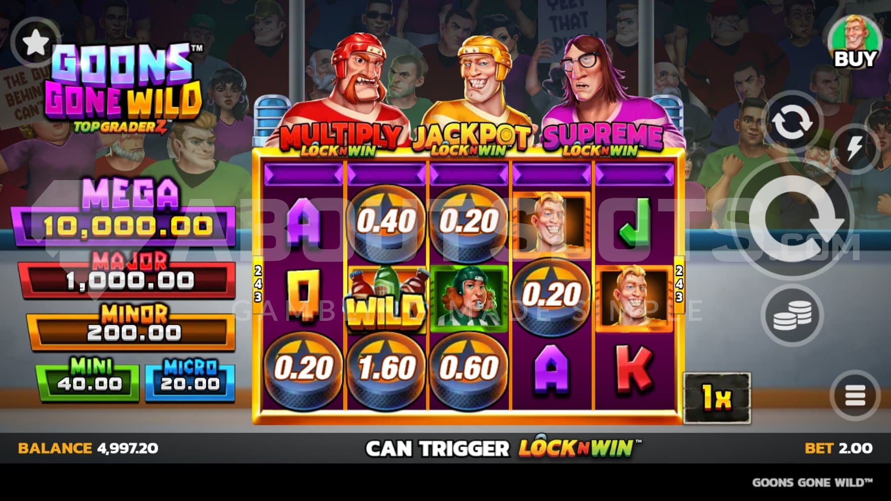 A casino slot with three hockey players above the reels.