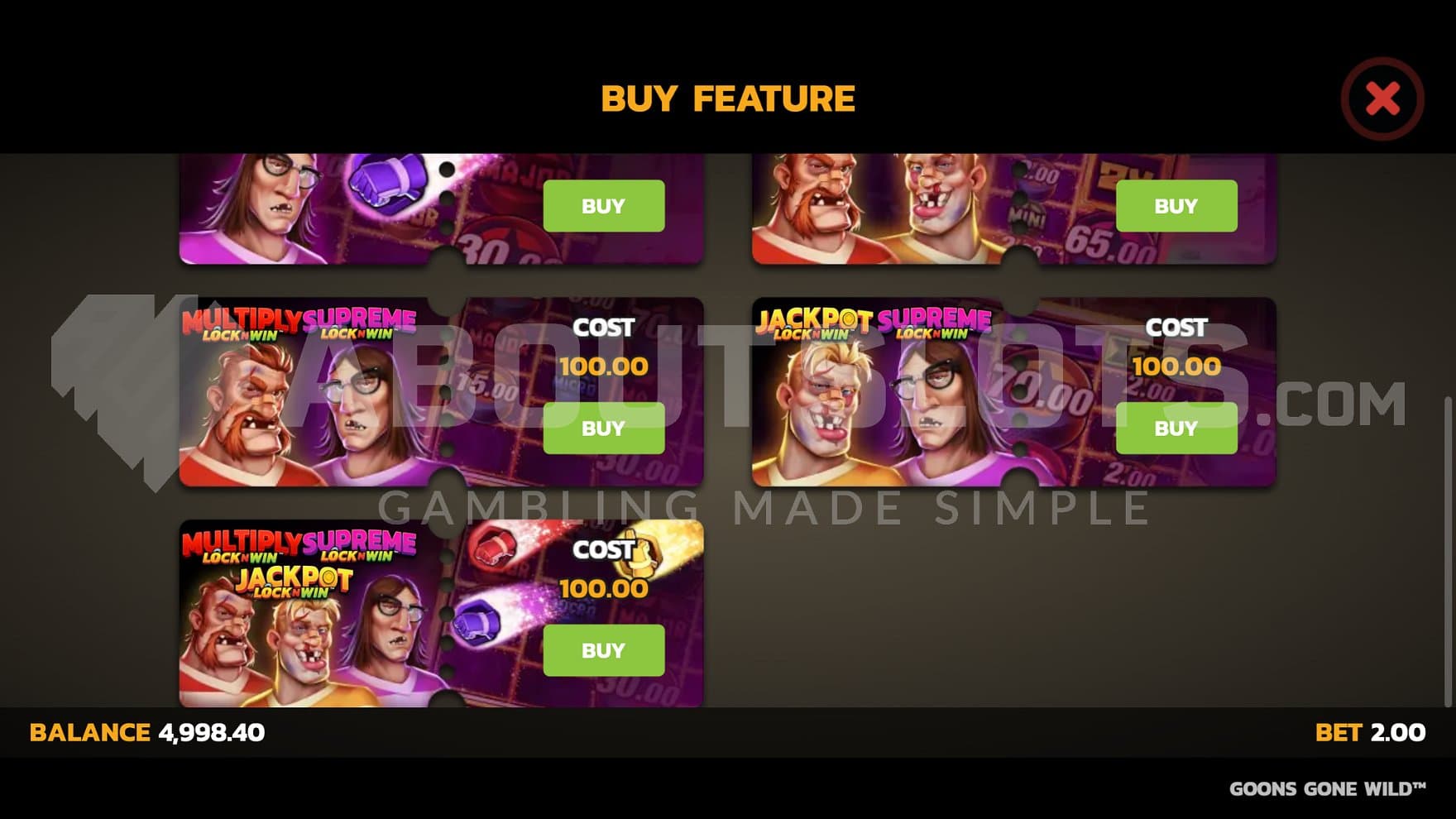 A screen offering to purchase the bonus game.