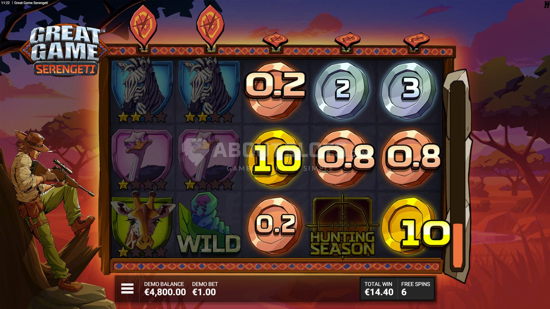 Screenshot of the Hunting Season feature triggered in the Bonus Game.