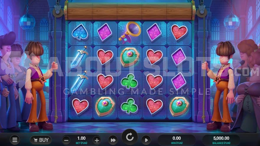 A casino slot with five reels.