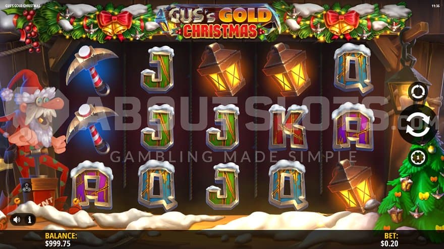 A casino slot with a Christmas theme in a mine.