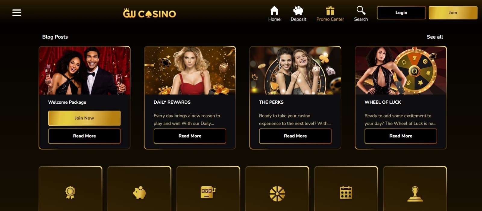 GW Casino promotions page with casino bonuses , daily rewards and fortune wheel