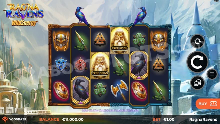 Base game where you can see two ravens above the reels.